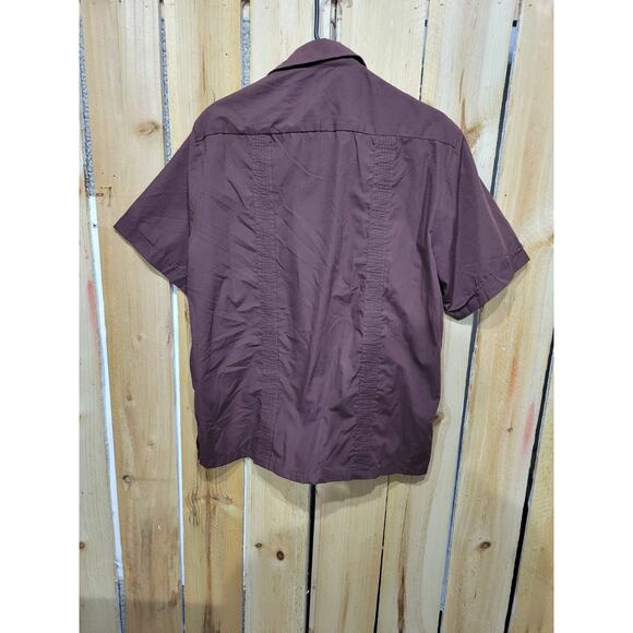 Maximos USA Short Sleeve Button Shirt Embroidered Design 4 Pockets Mens L Brown - Picture 2 of 8